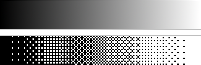 A black to white gradient with the dithered version underneath